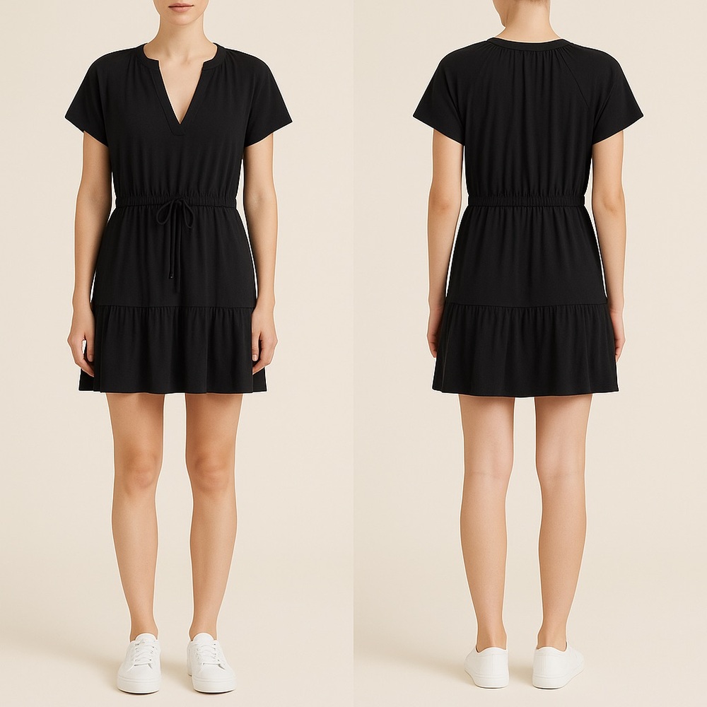 Grey State Black Short Sleeve Drawstring Mini Dress Women’s Size L NWT
